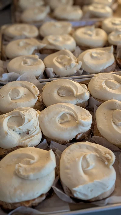 Small Batch Bakery's Vegan Frosted Cinnamon Rolls