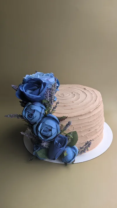 Ribbon Cake with Fake Flowers - 8 Inch 3 Layer