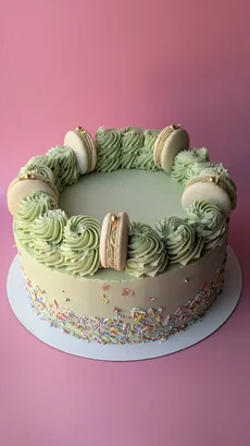 Funfetti Pistachio with Macarons