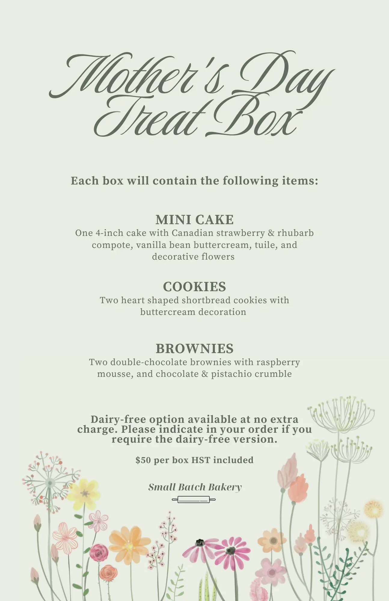 Mother's Day Dessert Box Menu