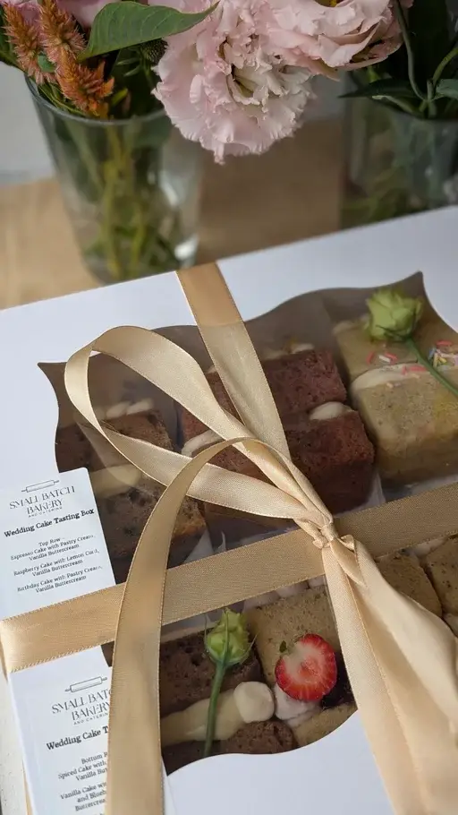 Packaged wedding cake tasting box